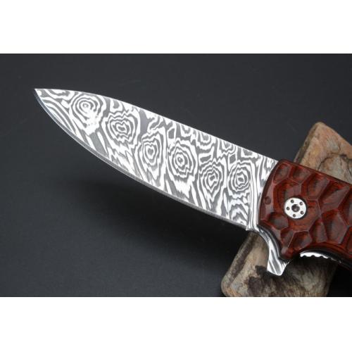 Imported Spanish Wood Damascus Folding Knife