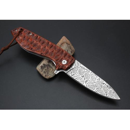 Imported Spanish Wood Damascus Folding Knife
