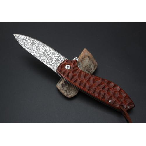 Imported Spanish Wood Damascus Folding Knife