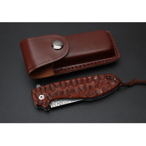 Imported Spanish Wood Damascus Folding Knife