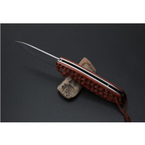Imported Spanish Wood Damascus Folding Knife