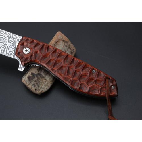 Imported Spanish Wood Damascus Folding Knife