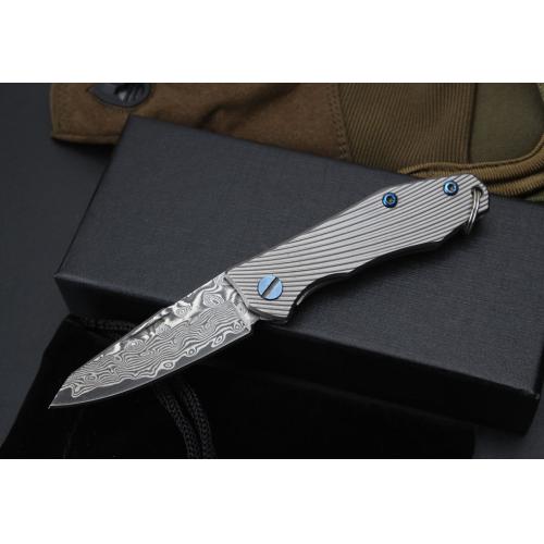 Damascus Keychain Knife with Titanium Handle