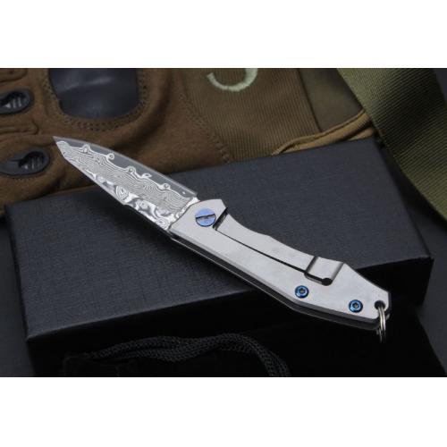 Damascus Keychain Knife with Titanium Handle
