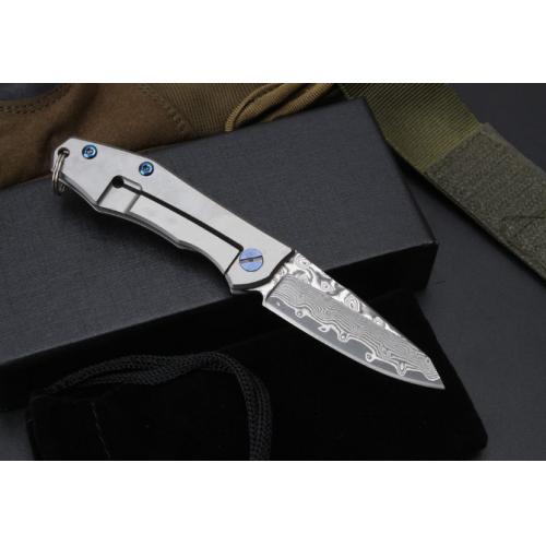 Damascus Keychain Knife with Titanium Handle