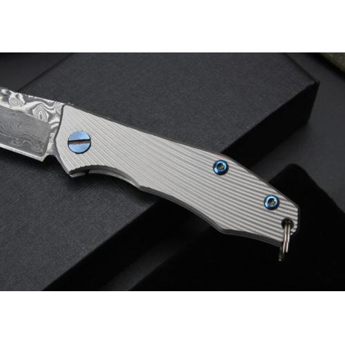 Damascus Keychain Knife with Titanium Handle