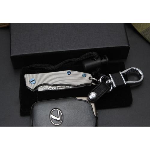 Damascus Keychain Knife with Titanium Handle