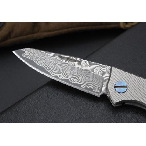 Damascus Keychain Knife with Titanium Handle
