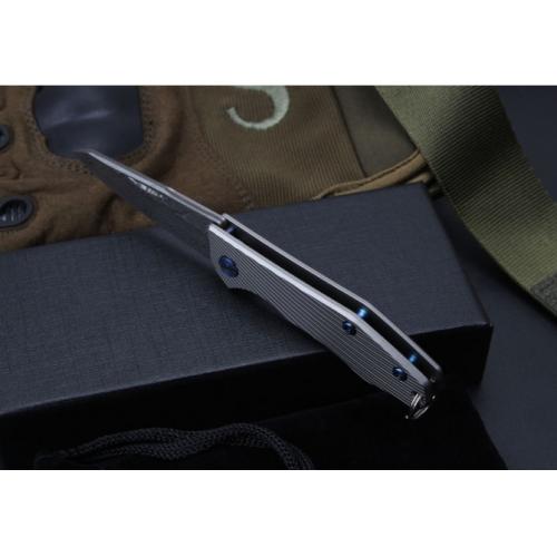 Damascus Keychain Knife with Titanium Handle