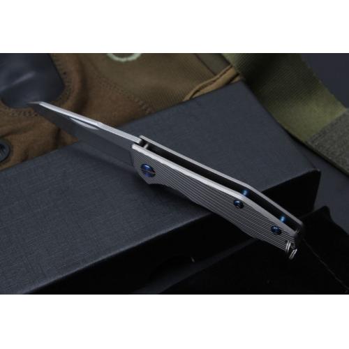 Titanium Handle Striped Keychain Knife (D2 Steel)