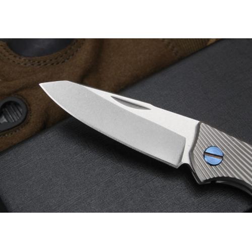 Titanium Handle Striped Keychain Knife (D2 Steel)