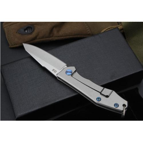 Titanium Handle Striped Keychain Knife (D2 Steel)