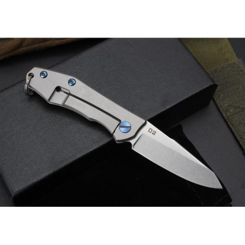 Titanium Handle Striped Keychain Knife (D2 Steel)