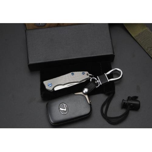 Titanium Handle Striped Keychain Knife (D2 Steel)