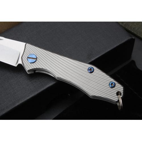 Titanium Handle Striped Keychain Knife (D2 Steel)