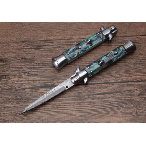 9-Inch AKC Italian Stiletto with Damascus Bayonet Blade