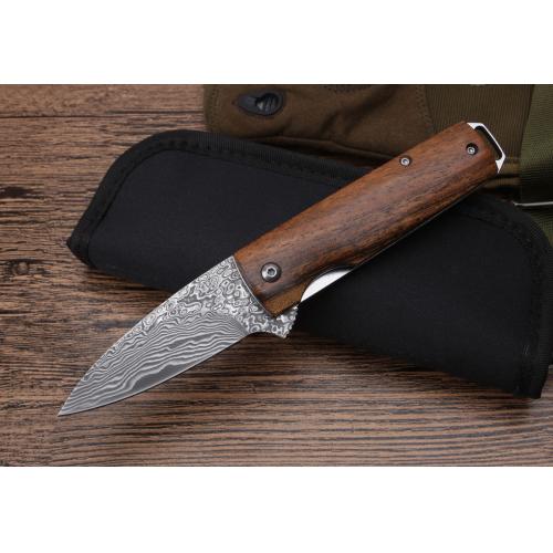 Damascus Folding Knife with Moscow Rosewood Handle (Model 099)