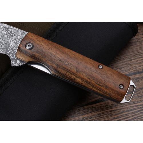 Damascus Folding Knife with Moscow Rosewood Handle (Model 099)
