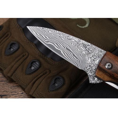Damascus Folding Knife with Moscow Rosewood Handle (Model 099)