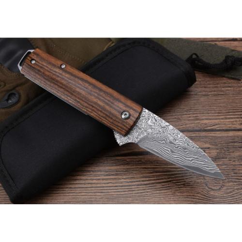 Damascus Folding Knife with Moscow Rosewood Handle (Model 099)