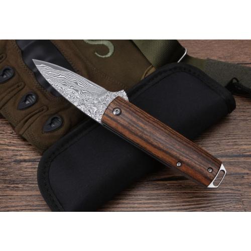 Damascus Folding Knife with Moscow Rosewood Handle (Model 099)