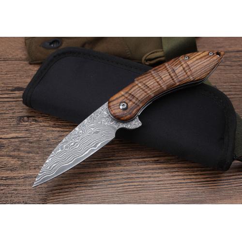 Moscow Rosewood Damascus Folding Knife (Model 006)
