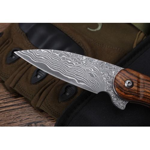 Moscow Rosewood Damascus Folding Knife (Model 006)