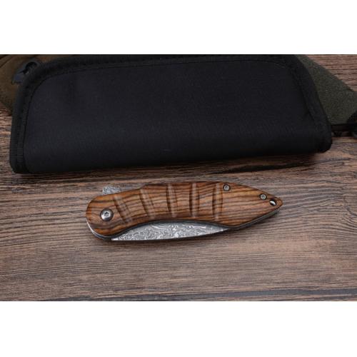 Moscow Rosewood Damascus Folding Knife (Model 006)