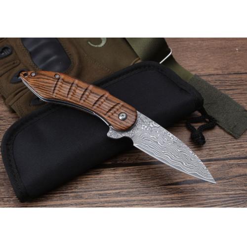 Moscow Rosewood Damascus Folding Knife (Model 006)