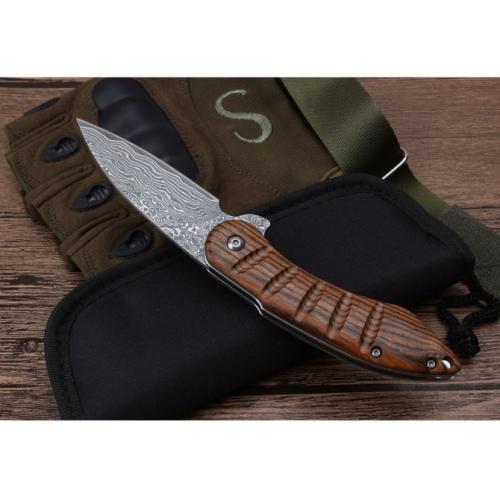 Moscow Rosewood Damascus Folding Knife (Model 006)