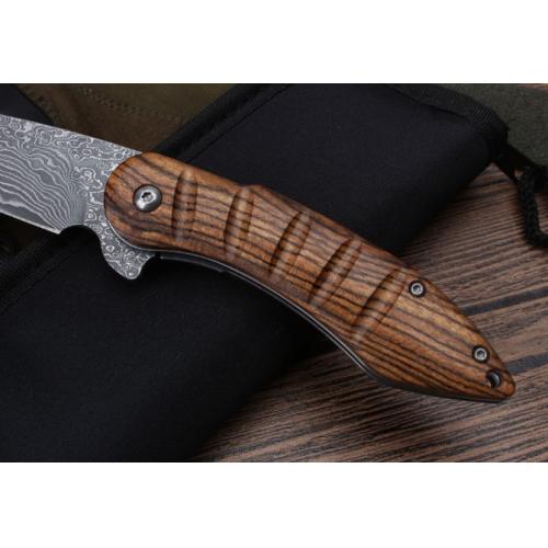 Moscow Rosewood Damascus Folding Knife (Model 006)