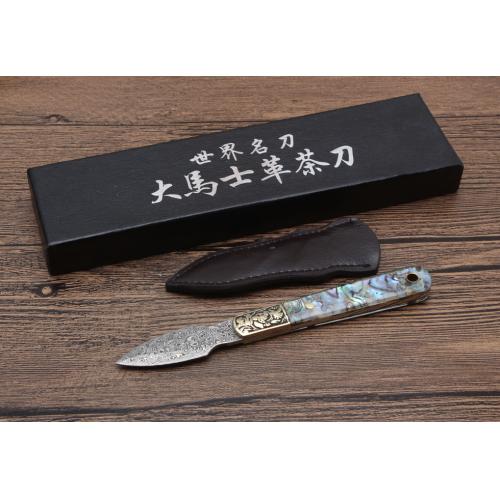 Abalone Shell Damascus Tea Knife