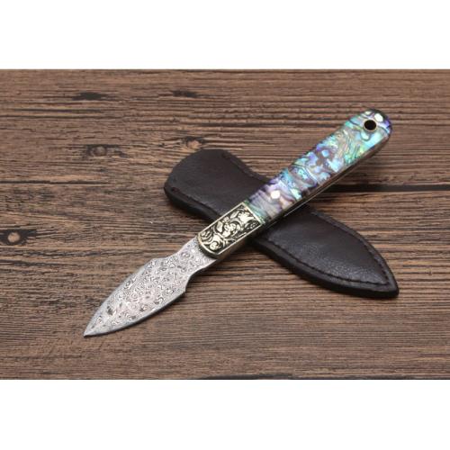 Abalone Shell Damascus Tea Knife
