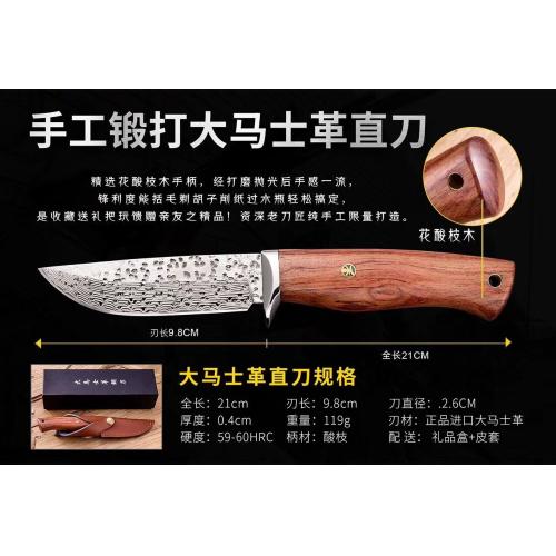 Polka Damascus Steel Fixed-Blade Knife