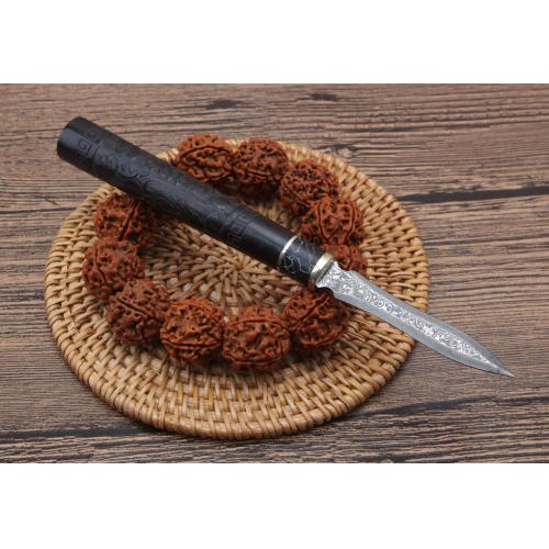 Damascus Ebony Dragon Carved Tea Knife