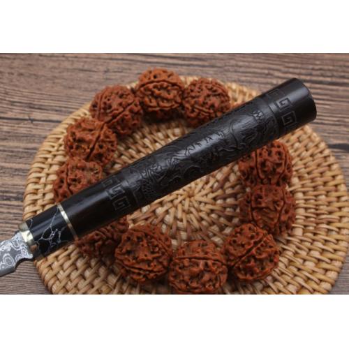 Damascus Ebony Dragon Carved Tea Knife