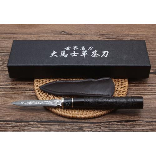 Damascus Ebony Dragon Carved Tea Knife