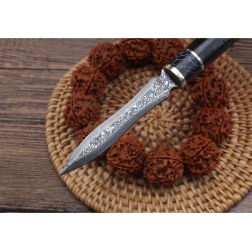 Damascus Ebony Dragon Carved Tea Knife