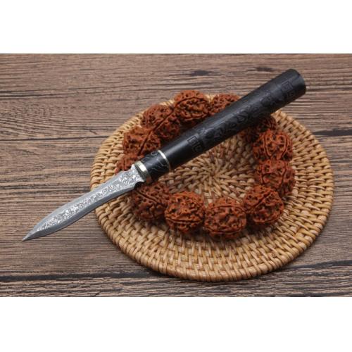 Damascus Ebony Dragon Carved Tea Knife