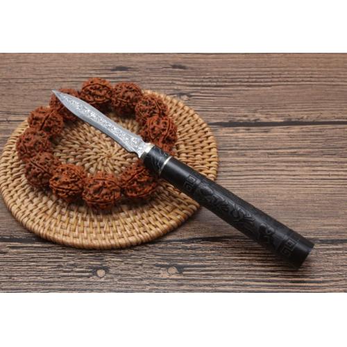 Damascus Ebony Dragon Carved Tea Knife