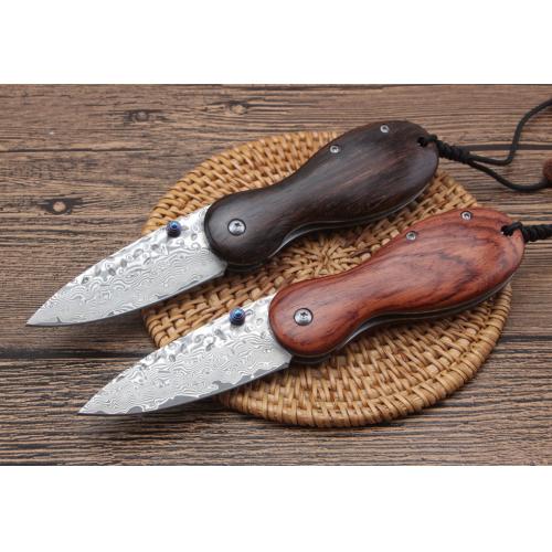 Mini Grenade Damascus Folding Knife