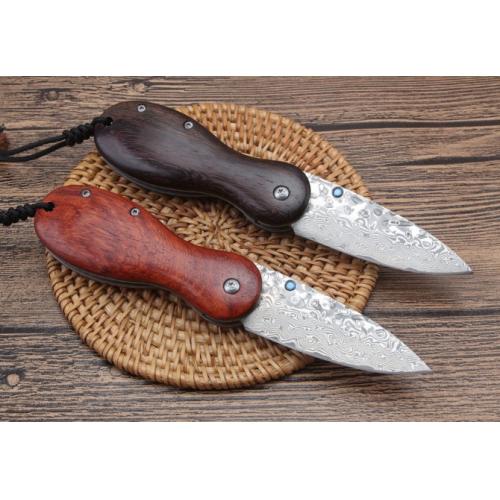 Mini Grenade Damascus Folding Knife