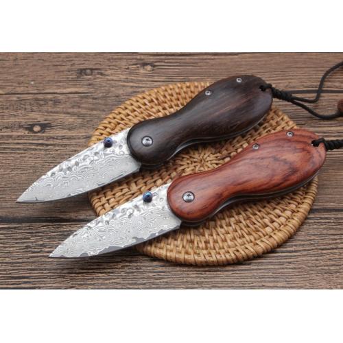 Mini Grenade Damascus Folding Knife