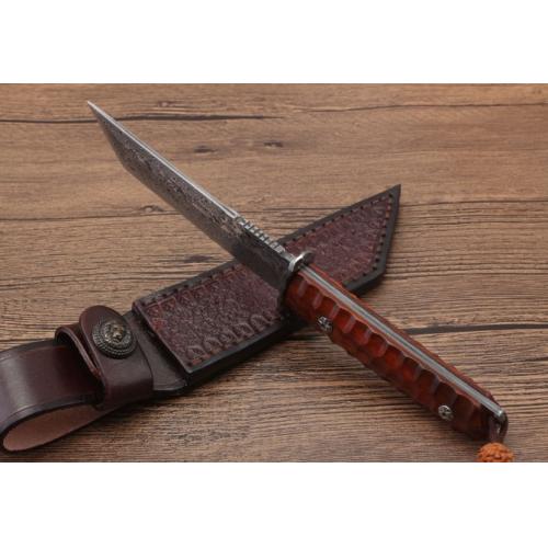 Red Sandalwood Damascus Samurai Knife (Flat Blade)