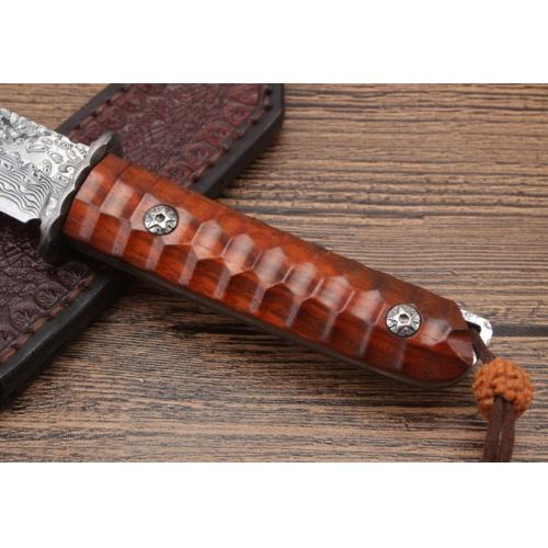 Red Sandalwood Damascus Samurai Knife (Flat Blade)