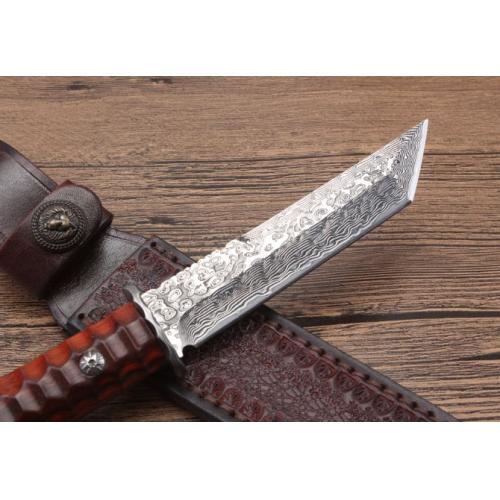 Red Sandalwood Damascus Samurai Knife (Flat Blade)