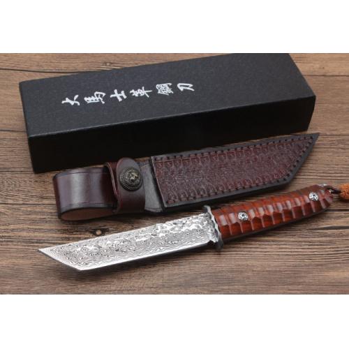 Red Sandalwood Damascus Samurai Knife (Flat Blade)