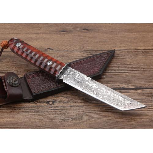 Red Sandalwood Damascus Samurai Knife (Flat Blade)