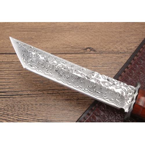 Red Sandalwood Damascus Samurai Knife (Flat Blade)