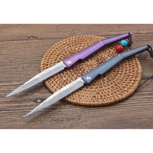 Water Wasp Damascus Folding Knife with Titanium Handle